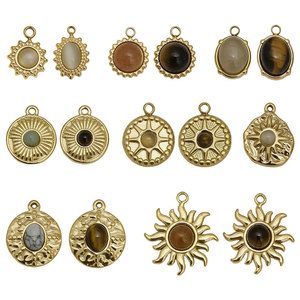 Colgantes Temáticos de Acero Inoxidable Bañados en Oro con Engaste de Bisel Ovalado de Ojo de Gato, Ojo de Tigre y Piedra del Sol, Amuleto para Collar, Regalo - Product Image 5