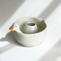 Ensemble de bols à matcha en céramique en forme de canard mignon, fait main, avec support pour fouet, accessoire pour la cérémonie du thé japonaise, cadeau