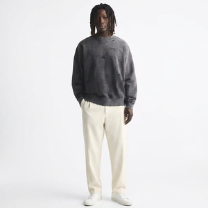 Acid Wash Vintage Oversized Drop Shoulder 100% Cotton Winter Streetwear Blank <b>Mock</b> <b>Neck</b> Distressed Sweatshirt Hoodie - Product Image 1