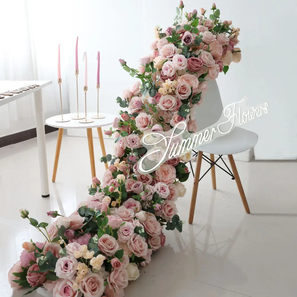 Wedding decoration stage background custom artificial flower row table flower arch aisle decoration event party flower runner