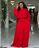 Nouvelle Collection Mode Femme : Ensemble Sexy Col Rond, Haut à Manches Lanterne Irrégulières et Pantalon Ample à Jambes Larges, Grandes Tailles