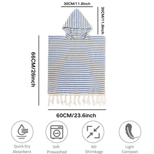 Turkish Cotton <b>Poncho</b> Towel Striped 66x60cm Hooded Beach Use Absorbent Towel for Kids and Adults - Product Image 3