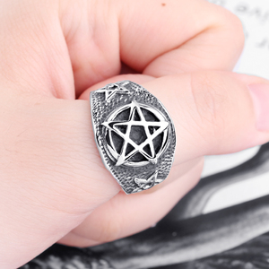 Bague <span class=keywords><strong>de</strong></span> Chevalier pour Homme, Style Rétro Gothique Punk, <span class=keywords><strong>Étoile</strong></span> Satanique, Pentagramme - Product Image 4