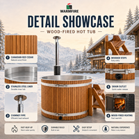 Bain à remous en bois Warmfire, thermotraité, 2 places, 60 gallons, chauffage au bois en acier inoxydable, pour extérieur, maison, jardin