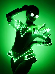 Vêtements de performance LED polychromes pour femmes ensemble de costume de robe rougeoyante pour les soirées de danse de salon discothèques <span class=keywords><strong>GOGO</strong></span> Bars One Festive Wear - Product Image 6