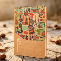 Cuaderno de Viaje Vintage con Estampado, Tapa Dura de Corcho Reciclado y Posos de Café, Personalizable con Logotipo, Tamaño A5