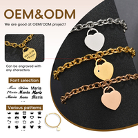 Bracelet à breloques en acier inoxydable plaqué or 18 carats PVD, avec étoile en zircon, perle et pendentif en forme de cœur, pour femme