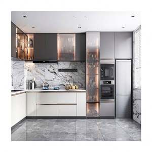 Gabinetes de Cocina de Diseño Interior para Casa Grande, en Forma de L, de Alta Gama, con Acabado en Melamina, Puerta de Vidrio - Product Image 2