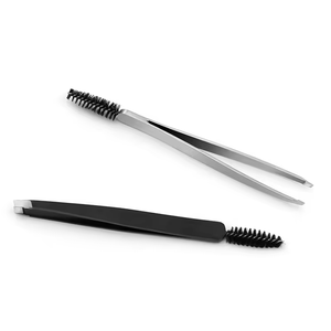 Pinzas de Cejas de Acero Inoxidable Curvadas y Inclinadas de Doble Punta con Cepillo para Extensión de Pestañas y Maquillaje - Product Image 5