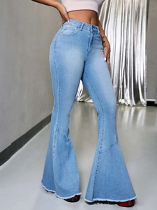 <span class=keywords><strong>Jeans</strong></span> évasés pour femmes, logo personnalisé, ourlet brut, <span class=keywords><strong>jeans</strong></span> évasés extensibles, <span class=keywords><strong>coupe</strong></span> slim, pantalon en denim - Product Image 2