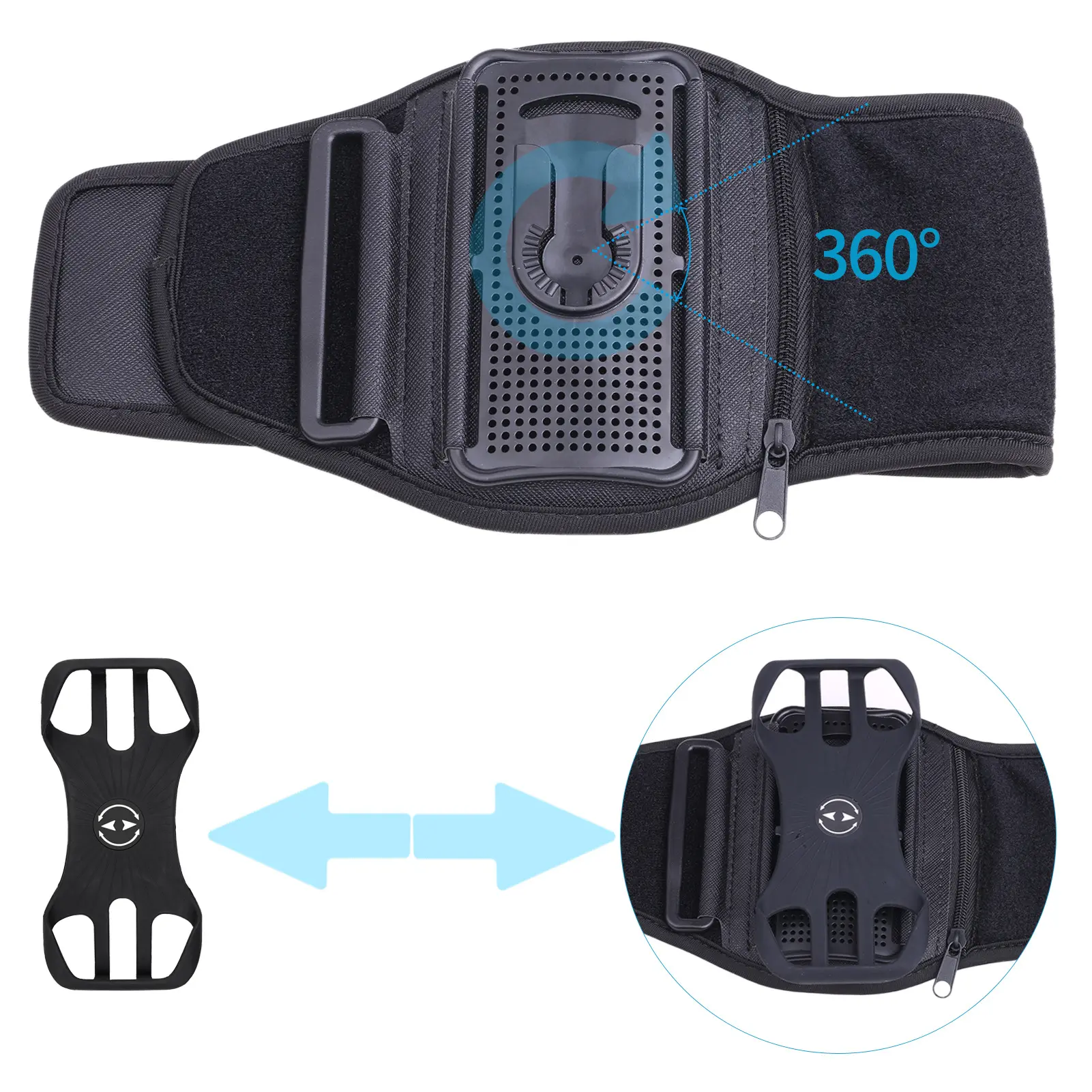 High quality Armband Cell Phone Holder 360 Rotation Neoprene Sports Armband Wristband With Zipper Pocket