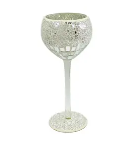 银色马赛克裂纹镜像玻璃酒杯蜡烛台