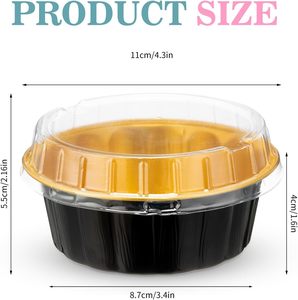 Moules à pâtisserie jetables en aluminium de 5 oz avec couvercles, noir et or, pour crème brûlée, muffins, desserts, contenants de Noël - Product Image 2