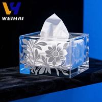 Boîte à mouchoirs en acrylique floral sculptée-Organisateur carré de luxe avec diffusion de lumière, cadeau pour la maison/hôte