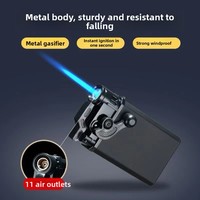 Briquet à gaz butane noir en métal, coupe-vent, pour homme, flamme bleue droite, allumage fixe, épaissi, rechargeable, idéal pour un cadeau