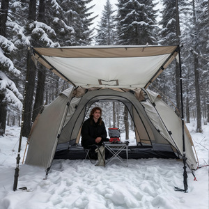 Tenda a Tunnel a Doppio Strato per Quattro Stagioni, Bivacco per Pesca alla Carpa con Canne Fumarie, Ignifuga, Impermeabile e Antivento per Campeggio - Product Image 1