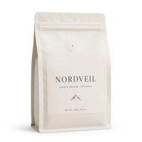 Sachet de café à fond plat imprimé sur mesure, blanc mat, avec fermeture éclair et valve unidirectionnelle, 500g, pour emballage en gros de grains entiers