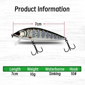 新款70毫米10g仿生摇摆器钓鱼诱饵29色硬ABS下沉小鱼摇摆器，带鳟鱼鱼钩，用于河钓 - Product Image 2