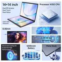 Nuovo Laptop Aziendale con Doppio Schermo IPS da 14'', Processore Intel N150 Quad-Core, Corpo in Metallo, Windows 11, Tastiera Inglese, SSD, 2240x1440, Fotocamera
