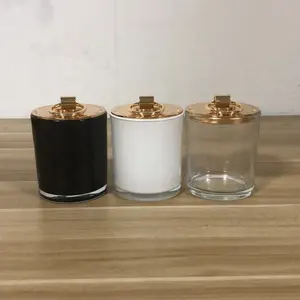 Private Label Glass Candle Cup in Black White Clear with Zinc Alloy Lid,Factory High Quality Candle Vessels