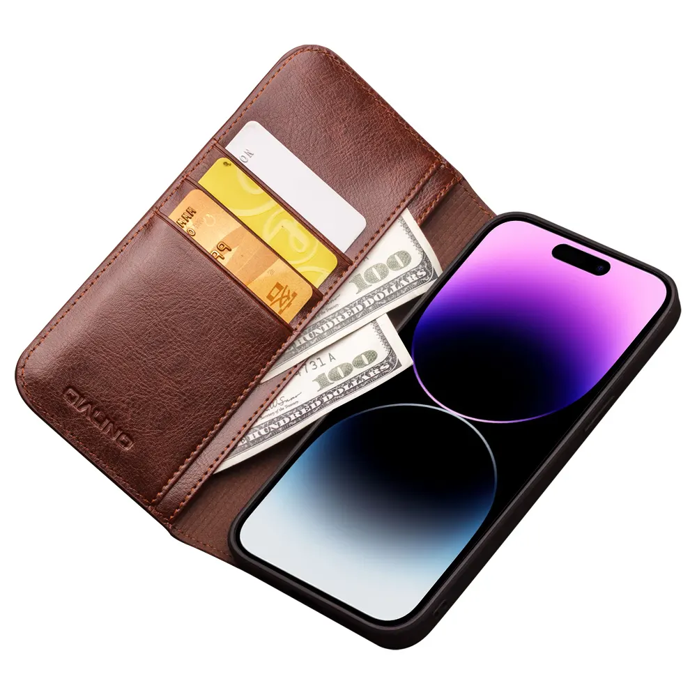 QIALINO Premium handmade Genuine leather Wallet Case For iPhone 14 Pro