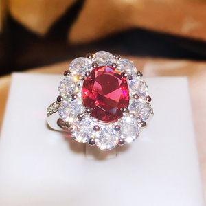 Роскошные ювелирные изделия KYRA01906 цветок овальной огранки рубиновый обещание кольцо для женщин - Product Image 1