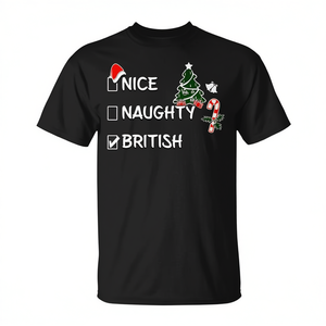 Nice Naughty <b>British</b> Christmas <b>T</b>-<b>Shirt</b> Unisex Crew Neck Short Sleeve Adult Promotional Design - Product Image 2