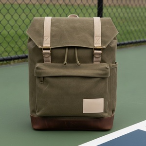 Pickleball Waxed Canvas <b>Backpack</b> with Exterior Shoe Pocket Holds 2 Paddles 16Oz Custom Logo Wholesale - Product Image 3