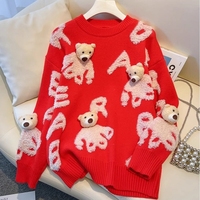 Herbst benutzer definierte Mode Mädchen verkaufen Rundhals ausschnitt Langarm Cartoon niedlichen Bären druck stricken Weihnachts pullover weiblich