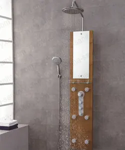 浴室配件易于使用豪华恒温器木质淋浴面板