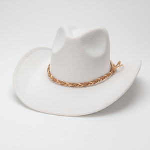 Chapeau de cowboy occidental en feutre, bande tressée en paille naturelle, style rustique de jardin, bord large, chapeau Fedora décontracté pour tous les jours, unisexe - Product Image 1
