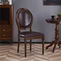 Chaise de salle à manger vintage américaine en bois massif, dossier en cuir rembourré, ergonomique, avec décoration à rivets, pour restaurant, hôtel, café