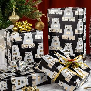 MAYPLUSS Metallic Christmas Gift <b>Wrap</b> Paper 17 Inch X 33 Feet Gold Bear Black Background - Product Image 2