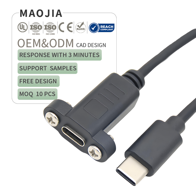 USB3.1 Type-C Male to Female Extension Cable Panel Screw Hole Design PD Fast Charging Industrial Grade Chassis Panel Data Cable