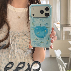 เคสโทรศัพท์ลายปลาทองน่ารักสีฟ้าไล่เฉดแบบเกาหลี  แบบสองชั้น สำหรับ iPhone 14 15 16 17 Pro Max - Product Image 1