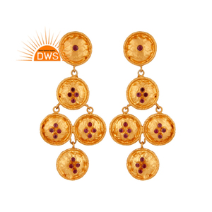 Natural Ruby Gemstone Earring Wholesale Handcrafted Gold Plated Designer Sterling Silver Chandelier Earring Supplier - Product Image 1