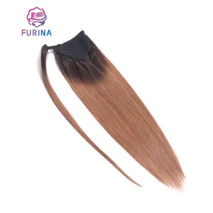 Human hair fashion trend 100% raw silky ponytails hair black and brown wrap around ponytails for black women