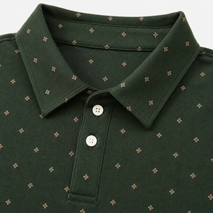 Polo à manches courtes imprimé vert pour homme, coupe classique, en coton respirant, tricoté, décontracté - Product Image 2