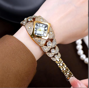 Fashionable Girls Metal Watch Waterproof Exquisite Brick Inlaid Quartz Watch Light Luxury <b>Clock</b> Gift JY Brand Watches for Girls - Product Image 3