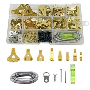 Metal Hooks And Hanging Hooks 194Pcs Set Gold Silver Picture <b>Frame</b> Accessories <b>With</b> Wire And Level Tool For Wall <b>Mounting</b> - Product Image 1