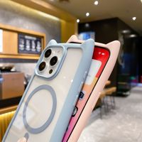 Casing Ponsel Transparan Anti Benturan dengan Magnet dan Telinga Kucing Lucu untuk iPhone 15 Pro Max Plus 11 12 13 14 16