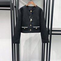 AIMEISI Nouvel ensemble deux pièces élégant en tweed contrastant, blazer court à simple boutonnage et pantalon, sur mesure pour femme