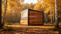 Maison préfabriquée en conteneur à effet bois avec grande fenêtre vitrée, cabane modulaire portable pour maison d'hôtes forestière, villa de camping