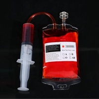 Une Pièce 300ml Sac de Sang Transparent Clair en PVC, Réutilisable, Pochette pour Boisson Énergisante Sanguine, Accessoires de Décoration d'Halloween, Fournitures de Fête Vampire