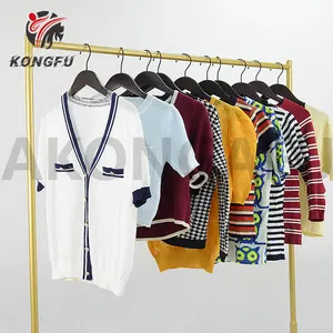 AKONGFU women tops knit polo shirt women's t-shirts top de mujer wholesale used clothes bales usa Apparel Stock for women