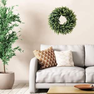 Toptan 20 inç yeşil okaliptüs kapı çelenk yapay şimşir çelenk oturma odası pencere duvar çiftlik ev dekor için - Product Image 4