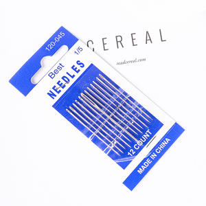 Aiguilles à coudre à la main Looen 12 Blue Card en acier au carbone nickelé, à grand chas, écologiques, pour kit de couture cuir, longueur 12 cm, 0,05 mm - Product Image 1