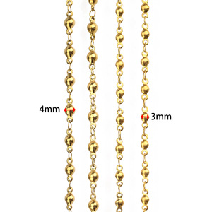 Cadena de Cuentas Redondas |   Cadena de Eslabones de Bolas de Acero Inoxidable con Baño de Oro PVD de 18K para la Fabricación de Joyería, Collares y Pulseras - Product Image 2