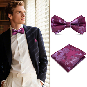 Set 2 Pezzi Papillon Viola Retrò e Fazzoletto da Taschino, Sofisticato per <span class=keywords><strong>Sposo</strong></span>, <span class=keywords><strong>Testimone</strong></span> e Uomo, per Abito da Uomo - Product Image 1