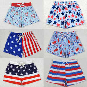 S0231 <span class=keywords><strong>RTS</strong></span> Smock 4 juillet enfants garçons maillot de bain rouge bleu étoile Shorts tenues d'été enfant en bas âge garçon vêtements Anti-rides rayé - Product Image 1